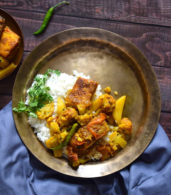 Assamese fish curry with cauliflower and potatoes